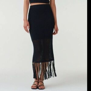 Vetta Knit Fringe Maxi Skirt Getaway Collection XS NWT Black